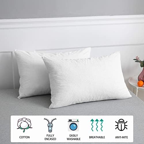 Bedecor 2er Set wasserdichte Baumwolle Kissenbezug - Atmungsaktiv & Anti-Milben für besseren Schlaf, Weiß 40x80cm