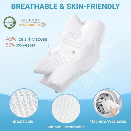 Elviros Orthopädisches Kopfkissen aus Memory Foam für Seitenschläfer – Ergonomisches Kissen gegen Nackenschmerzen, Blau,