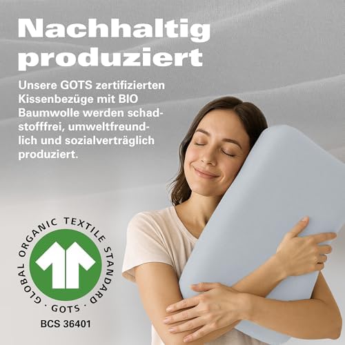 BaSaTex Bio Kissenbezüge 2er Pack für Nackenkissen | 97% GOTS-Baumwolle & Elasthan für hohen Komfort | Ideal für gesunde