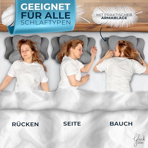 Glückstoff® Ergonomisches Kopfkissen aus Memory Foam - Komfort für Seitenschläfer bei Nackenschmerzen, OEKO-TEX zertifiz