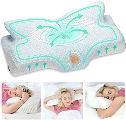 Elviros Orthopädisches Kopfkissen aus Memory Foam für Seitenschläfer – Ergonomisches Kissen gegen Nackenschmerzen, Blau,