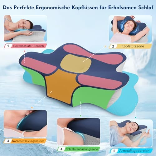 Orthopädisches Memory Foam Kopfkissen von – Ergonomisch & Höhenverstellbar für Seiten-, Rücken- & Bauchschläfer – Atmun