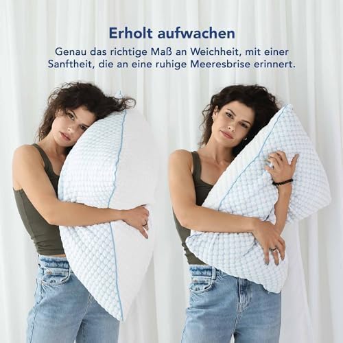 MKS Kopfkissen 80x80 – Ergonomisches Memory Foam Kissen mit kühlendem Gel für entspannenden Schlaf – Ideal für Rücken-,