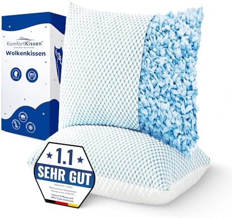 MKS Kopfkissen 80x80 – Ergonomisches Memory Foam Kissen mit kühlendem Gel für entspannenden Schlaf – Ideal für Rücken-,