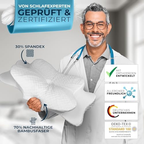 Glückstoff® Ergonomisches Kopfkissen aus Memory Foam - Komfort für Seitenschläfer bei Nackenschmerzen, OEKO-TEX zertifiz