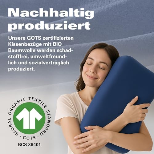 BaSaTex Bio Kissenbezüge 2er Pack für Nackenkissen | 97% GOTS-Baumwolle & Elasthan für hohen Komfort | Ideal für gesunde