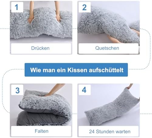 Sanfte Schlafwelt Memory Foam Seitenschläferkissen – 2,65KG Plüsch Ganzkörperkissen für Schwangerschaft, Grau, 136x51 cm