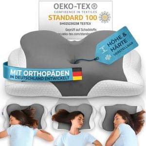 Glückstoff® Ergonomisches Kopfkissen aus Memory Foam – Nackenstützkissen für Seitenschläfer mit Nackenschmerzen, Grau, O