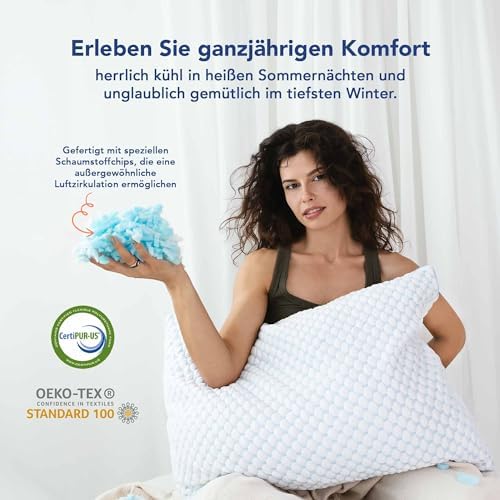 MKS Kopfkissen 80x80 – Ergonomisches Memory Foam Kissen mit kühlendem Gel für entspannenden Schlaf – Ideal für Rücken-,