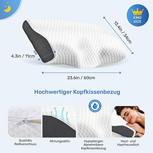 Derila Nackenkissen – Komfortables Memory Foam Kopfkissen für Seiten-, Rücken- und Bauchschläfer