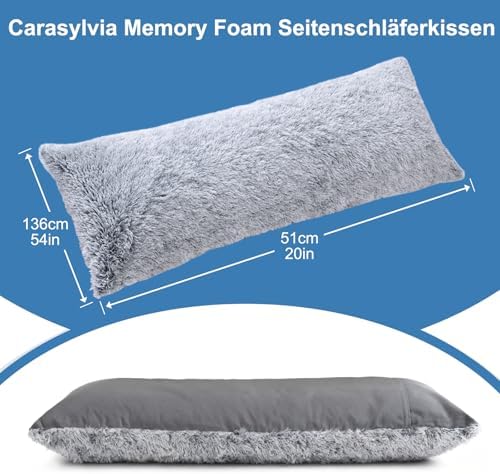 Sanfte Schlafwelt Memory Foam Seitenschläferkissen – 2,65KG Plüsch Ganzkörperkissen für Schwangerschaft, Grau, 136x51 cm