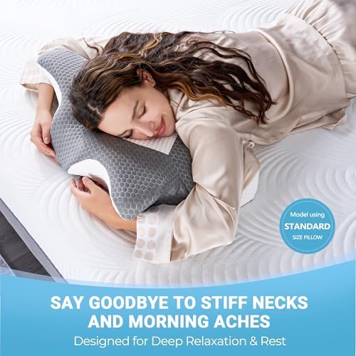 Elviros Orthopädisches Kopfkissen aus Memory Foam für Seitenschläfer – Ergonomisches Kissen gegen Nackenschmerzen, Blau,
