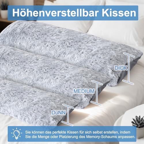 Sanfte Schlafwelt Memory Foam Seitenschläferkissen – 2,65KG Plüsch Ganzkörperkissen für Schwangerschaft, Grau, 136x51 cm