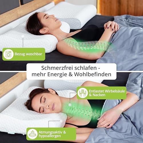 feela.® Orthopädisches Schlafkissen 60x40 cm - Lindert Nacken- und Schulterschmerzen, Höhenverstellbar für optimalen Sch