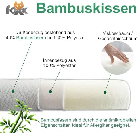 Orthopädisches Bamboo Kissen 50x30 cm - Visko Nackenstützkissen für Seitenschläfer & Rückenschläfer gegen Nackenschmerze