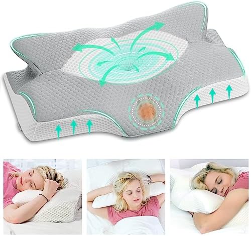 Elviros Orthopädisches Kopfkissen aus Memory Foam für Seitenschläfer – Ergonomisches Kissen gegen Nackenschmerzen, Blau,