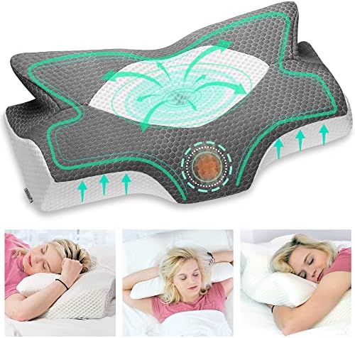 Elviros Orthopädisches Kopfkissen aus Memory Foam für Seitenschläfer – Ergonomisches Kissen gegen Nackenschmerzen, Blau,