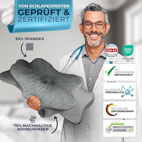 Glückstoff® Ergonomisches Kopfkissen aus Memory Foam - Komfort für Seitenschläfer bei Nackenschmerzen, OEKO-TEX zertifiz