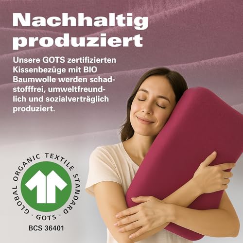 BaSaTex Bio Kissenbezüge 2er Pack für Nackenkissen | 97% GOTS-Baumwolle & Elasthan für hohen Komfort | Ideal für gesunde