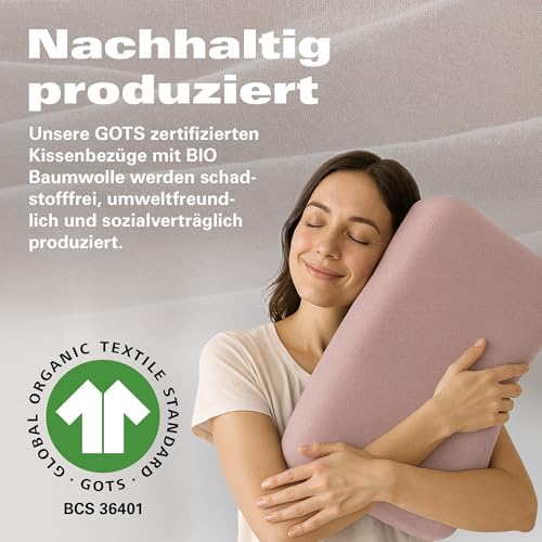 BaSaTex Bio Kissenbezüge 2er Pack für Nackenkissen | 97% GOTS-Baumwolle & Elasthan für hohen Komfort | Ideal für gesunde