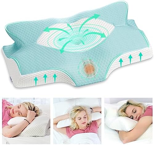 Elviros Orthopädisches Kopfkissen aus Memory Foam für Seitenschläfer – Ergonomisches Kissen gegen Nackenschmerzen, Blau,