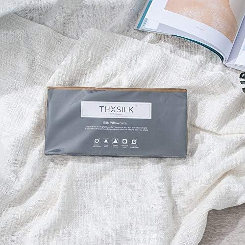 THXSILK 25 Momme Seidenkissenbezug für Haar und Haut - Hypoallergen mit verstecktem Reißverschluss, 40x80cm Holzkohle