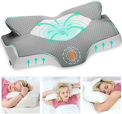 Elviros Orthopädisches Kopfkissen aus Memory Foam für Seitenschläfer – Ergonomisches Kissen gegen Nackenschmerzen, Blau,