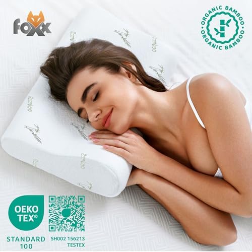 Orthopädisches Bamboo Kissen 50x30 cm - Visko Nackenstützkissen für Seitenschläfer & Rückenschläfer gegen Nackenschmerze