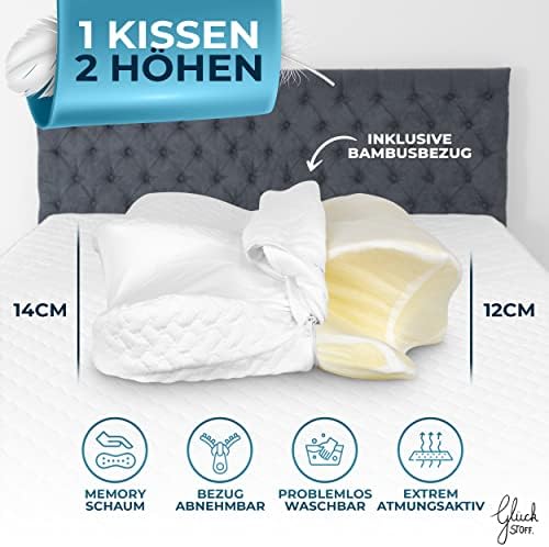Glückstoff® Ergonomisches Kopfkissen aus Memory Foam - Komfort für Seitenschläfer bei Nackenschmerzen, OEKO-TEX zertifiz