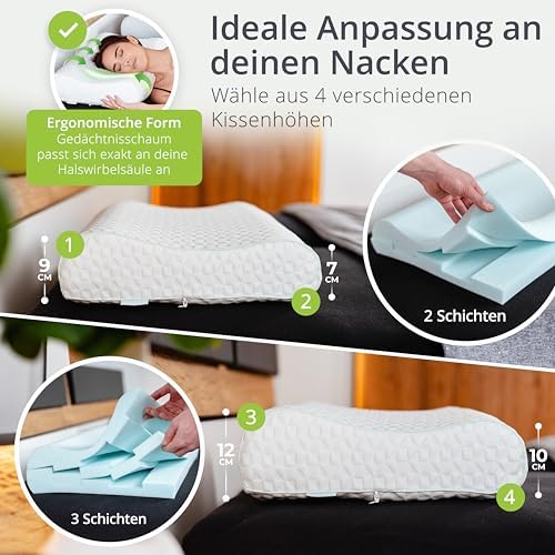feela.® Orthopädisches Schlafkissen 60x40 cm - Lindert Nacken- und Schulterschmerzen, Höhenverstellbar für optimalen Sch