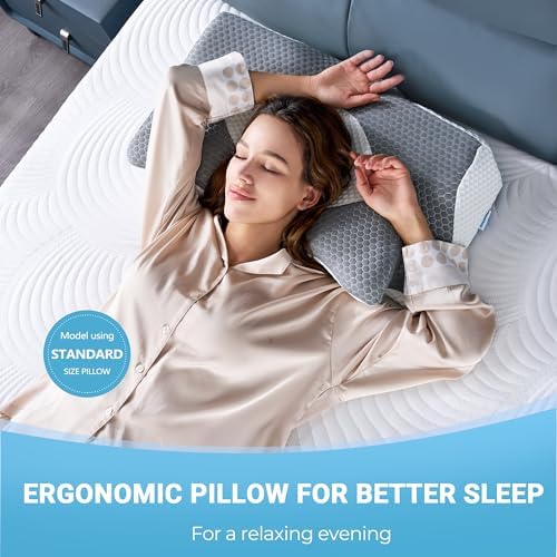 Elviros Orthopädisches Kopfkissen aus Memory Foam für Seitenschläfer – Ergonomisches Kissen gegen Nackenschmerzen, Blau,