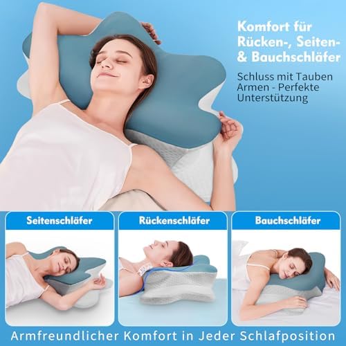 Orthopädisches Kopfkissen von - Ergonomisches Memory Foam Nackenstützkissen für Nackenschmerzen, verstellbar & kühlend,