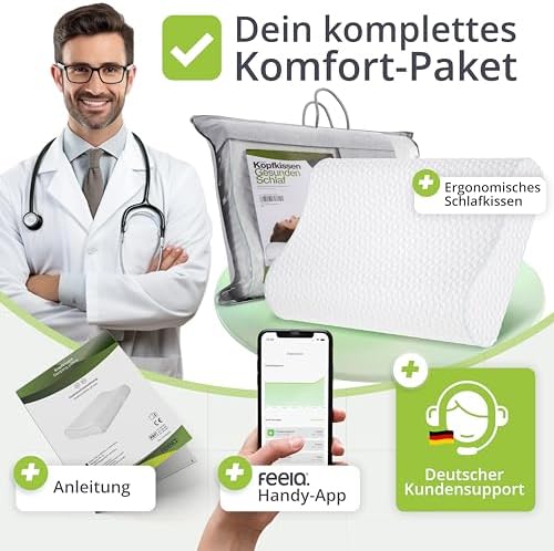 feela.® Orthopädisches Schlafkissen 60x40 cm - Lindert Nacken- und Schulterschmerzen, Höhenverstellbar für optimalen Sch