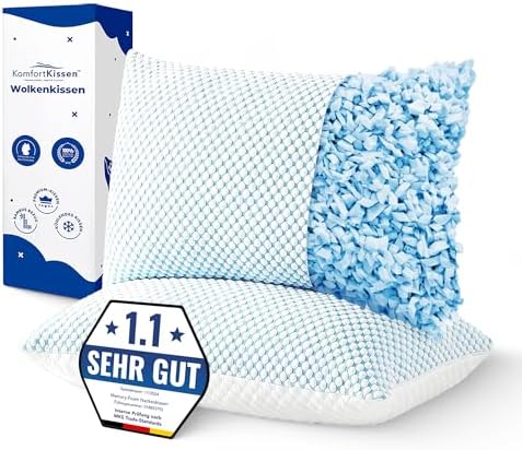 MKS Kopfkissen 80x80 – Ergonomisches Memory Foam Kissen mit kühlendem Gel für entspannenden Schlaf – Ideal für Rücken-,