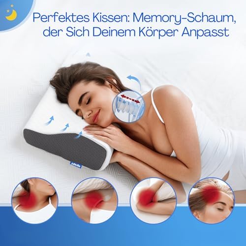 Derila Nackenkissen – Komfortables Memory Foam Kopfkissen für Seiten-, Rücken- und Bauchschläfer