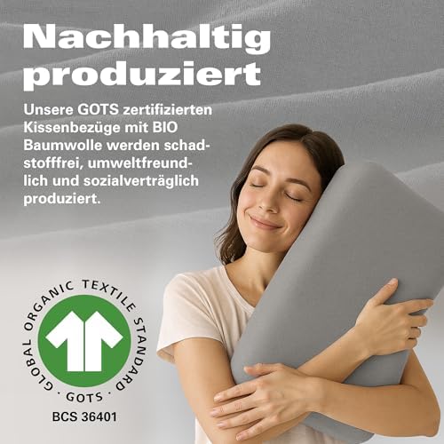 BaSaTex Bio Kissenbezüge 2er Pack für Nackenkissen | 97% GOTS-Baumwolle & Elasthan für hohen Komfort | Ideal für gesunde